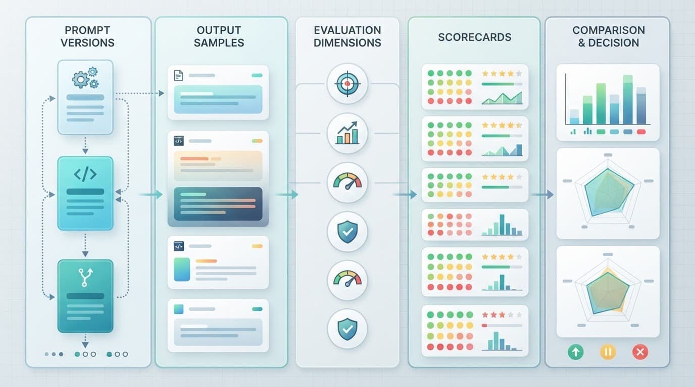 Structured columns and scorecards displaying testing metrics in a minimalist layout.